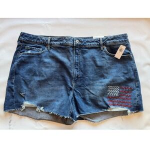 NWT American Flag Embroidered Denim Cutoff Shorts Womens Size Plus Size 24
